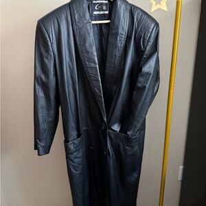 Vintage Elegant Black Leather Long Coat - Wilson's 90s